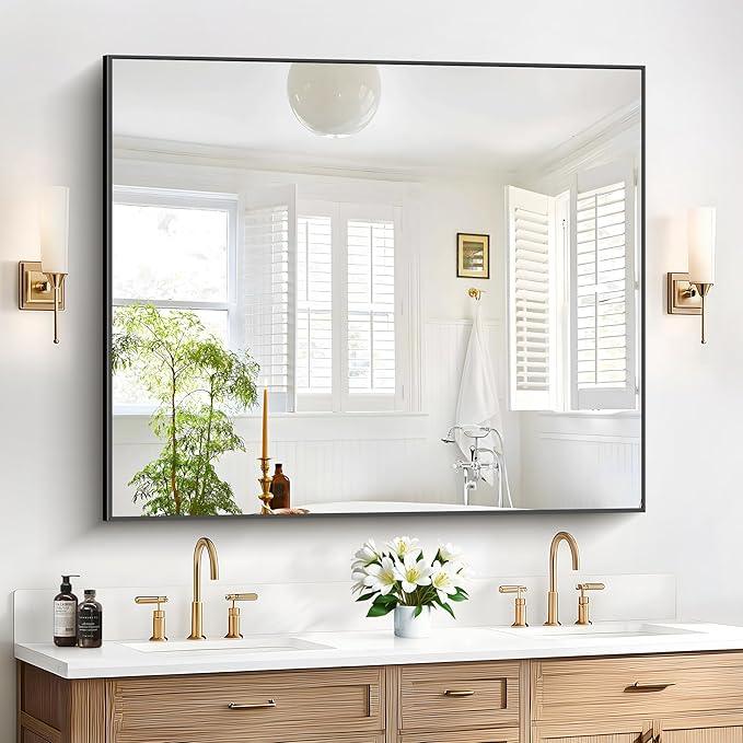COFENY 40x48inch Black Bathroom Mirror, Black Rectangle Mirror with Frame, Large Rectangular Wall Mirrors for Bathroom, Living Room, Hair Salon, Big Farmhouse Mirror Hang Horizontal/Vertical - ModernBath