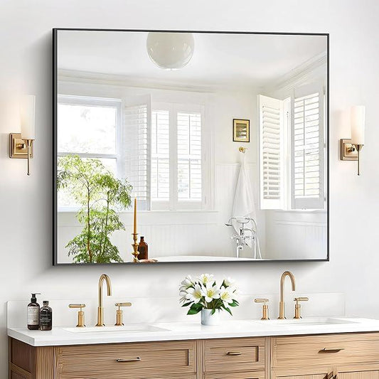 COFENY 40x48inch Black Bathroom Mirror, Black Rectangle Mirror with Frame, Large Rectangular Wall Mirrors for Bathroom, Living Room, Hair Salon, Big Farmhouse Mirror Hang Horizontal/Vertical - ModernBath