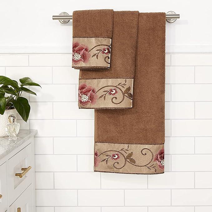 Zahari Home Larrisa Floral Bathroom Towel Set - 3 Piece Bath, Hand, and Wash Towels - Modern Classic Contemporary Decor With Beautiful Unique Design - Stylish Flower Set - ModernBath