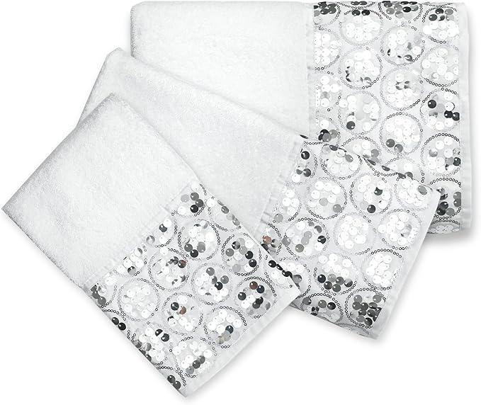 Zahari Home Sinatra Modern Bathroom Towel Set - 3 Piece Luxury Contemporary Decor Bling White Bath Towel Sets Soft, Plush and Highly Absorbent - ModernBath