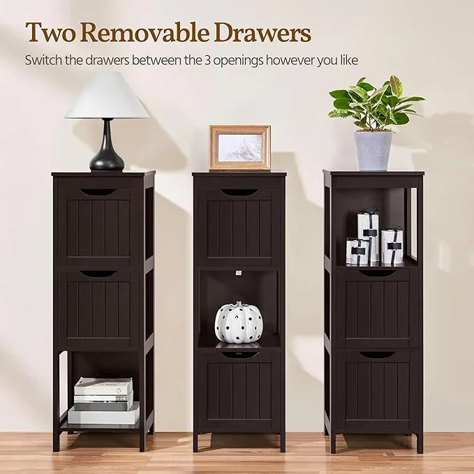 Yaheetech Bathroom Floor Cabinet, Wooden Storage Cabinet with 2 Drawers and 1 Shelf, Multifunctional Side Organizer Rack Stand Table, D11.8xW11.8xH35 Inches Espresso - ModernBath