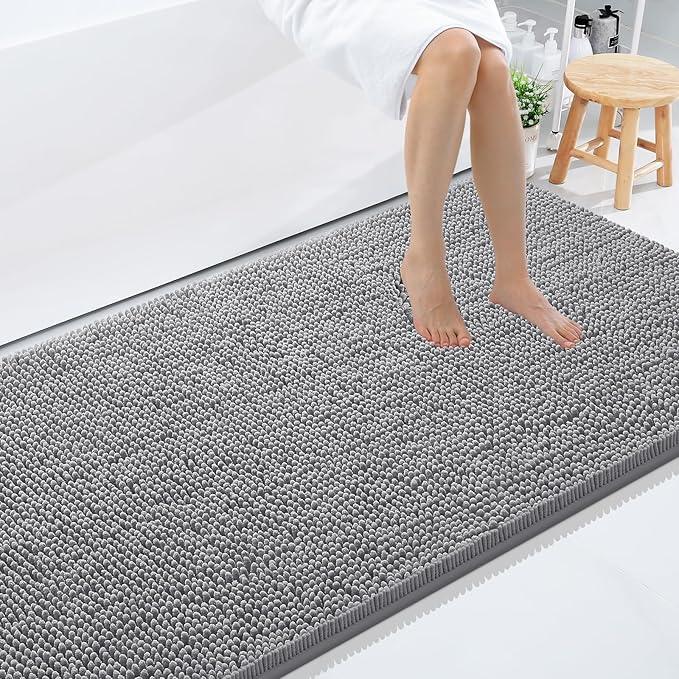 Smiry Luxury Chenille Bathroom Rugs 59x35, Extra Soft and Absorbent Shaggy Bath Mat, Machine Washable, Non-Slip Plush Carpet Runner for Tub, Shower, and Floor, Home Decor Accessories, Grey - ModernBath