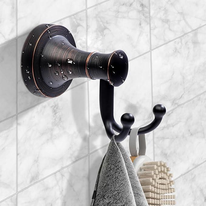 Oil Rubbed Bronze Bathroom Towel Hook, Bronze Bathroom Robe Hook, Heavy Duty Double Towel Hooks Bath Farmhouse Coat Clothes Hook Wall Mounted Rustic for Kitchen Washroom - ModernBath