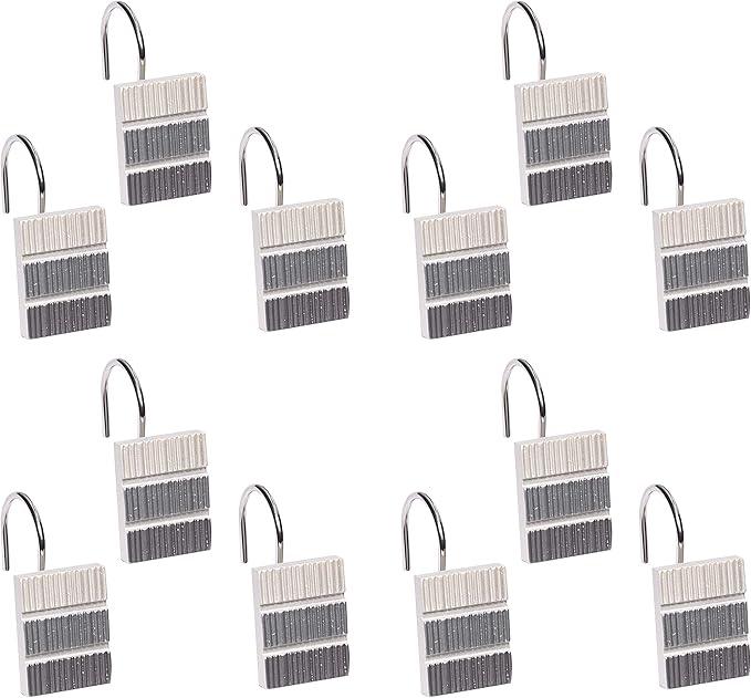 Zahari Home 13pc Modern Line Shower Curtain Set - Gray Luxury Contemporary Shower Curtains with Unique Design & 12 Hooks - ModernBath