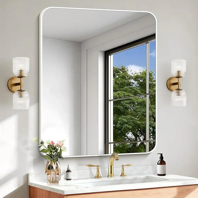 BONEWEI White Bathroom Mirror,30x36 inch Wall Mirror for Bathroom Wall Mounted,Rectangle Mirror for Bathroom Over Sink,Modern Frame Round Corner for Living Room,Bedroom Entryway,Horizontal/Vertical - ModernBath