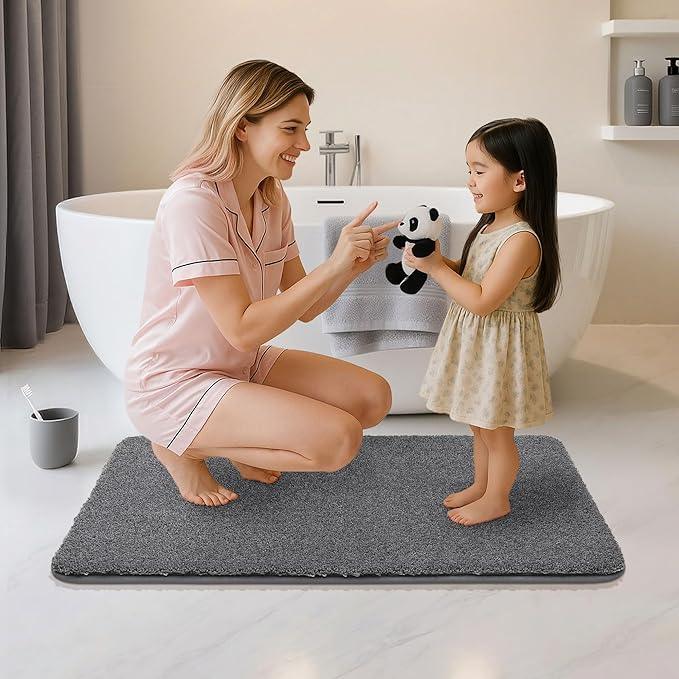 COSY HOMEER Bath Rugs for Bathroom Extra Thick - Anti-Slip Bath Mats Soft Plush Yarn Shaggy 100% Strong Mirco Polyeste Mat Living Room Bedroom Mat Floor Water Absorbent(Dark Grey,24x48 - Inches) - ModernBath