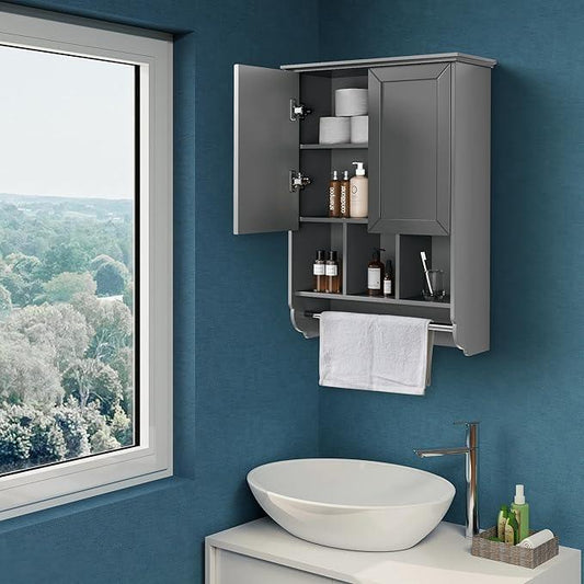 Bathroom Wall Cabinet with Towel Bar,Wooden Medicine Cabinet Adjustable Shelves,23x32 Inch Kitchen Cabinet,Over Toilet Storage Cabinet for Bathroom,Kitchen,Laundry - ModernBath