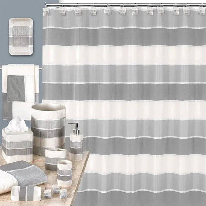 Zahari Home 13pc Modern Line Shower Curtain Set - Gray Luxury Contemporary Shower Curtains with Unique Design & 12 Hooks - ModernBath