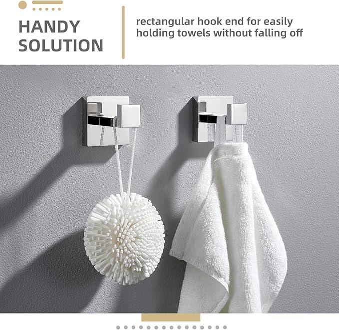 Angle Simple Towel Hooks, SUS 304 Stainless Steel Bathroom Towel Hooks, Wall Robe Coat Hanger, Polished Chrome, 2 Pack - ModernBath