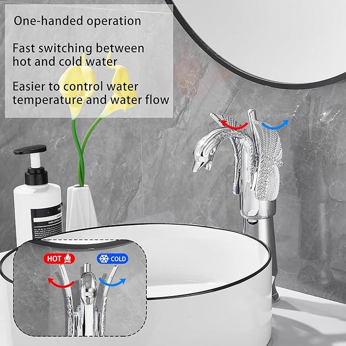 GGStudy Chrome Swan Shape Single Handle One Hole Bathroom Vessel Sink Faucet Deck Mount Lavatory Sink Faucet - ModernBath