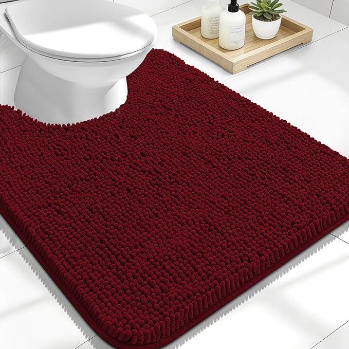 OLANLY Toilet Rugs U-Shaped 24x20, Extra Soft Absorbent Chenille Contour Bathroom Rugs for Toilet, Dry Quickly, Machine Washable, Non-Slip Bath Mat, Burgundy - ModernBath