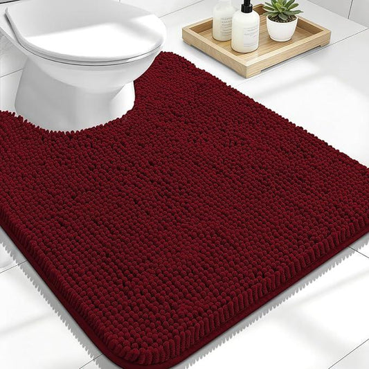 OLANLY Toilet Rugs U-Shaped 24x20, Extra Soft Absorbent Chenille Contour Bathroom Rugs for Toilet, Dry Quickly, Machine Washable, Non-Slip Bath Mat, Burgundy - ModernBath