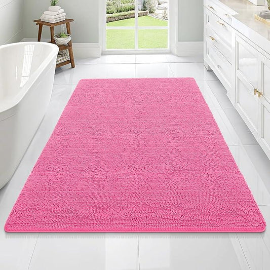 OLANLY Bathroom Rugs 70x46, Extra Soft Absorbent Chenille Bath Rugs, Rubber Backing Quick Dry, Machine Washable Bath Mats for Bathroom Floor, Tub and Shower, Home Decor Accessories, Hot Pink - ModernBath
