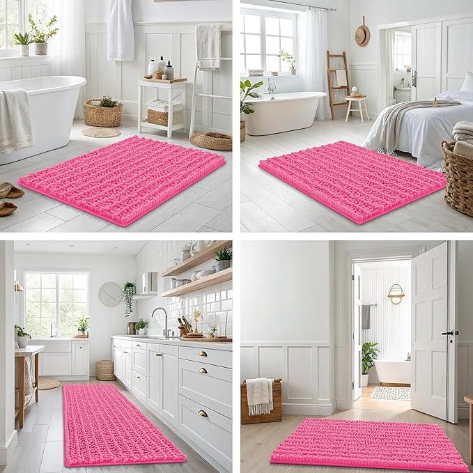 Smiry Bathroom Rugs Mat 24x16, Extra Soft Absorbent Chenille Bath Rugs, Non Slip Rubber Backing Machine Washable Quick Dry Bath Mats for Bathroom Floor, Tub, Shower, Home Decor Accessories, Hot Pink - ModernBath
