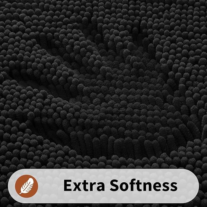 Yimobra Toilet Rugs U Shaped Washable - 24"x20" Non Slip Plush Contour Bath Rugs for Toilet - Super Soft Absorbent Quick Dry Toilet Mats for Bathroom,Black - ModernBath