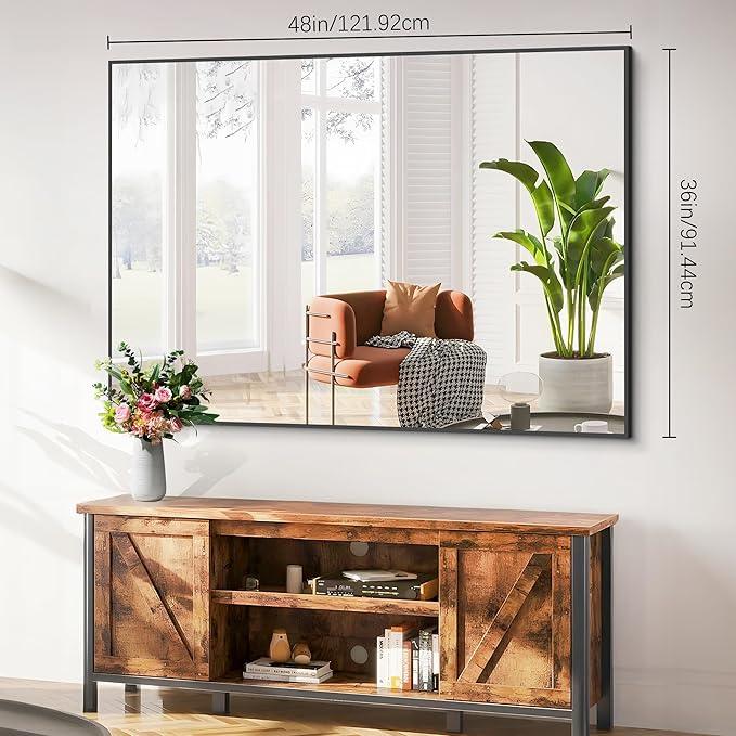 COFENY Black Bathroom Mirror, 48"X36" Rectangle Mirrors for Wall Metal Frame, Modern Vanity Wall Mirror for Bathroom Living Room, Entryway Hangs Horizontal or Vertical - ModernBath