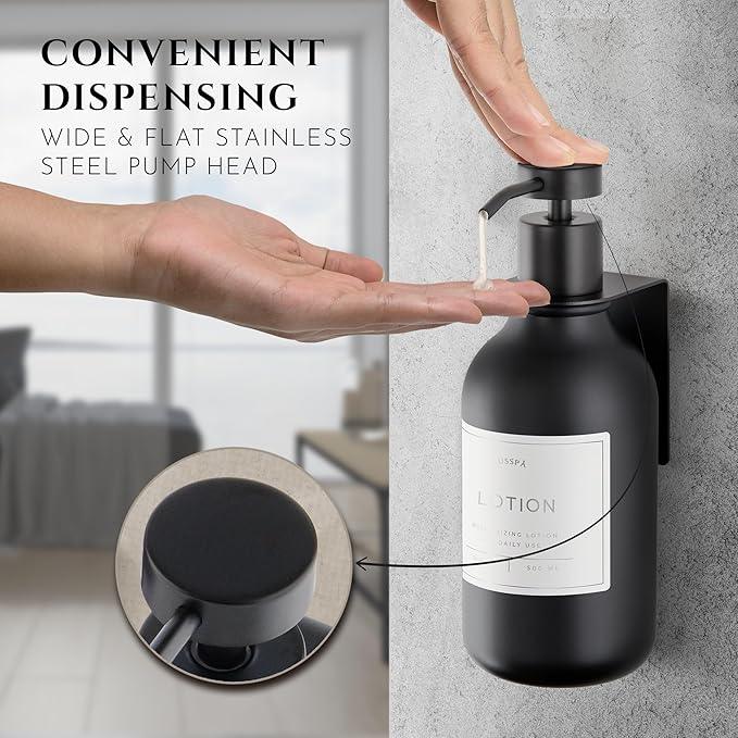 Shampoo & Conditioner Dispenser - Shower Soap Dispenser Wall Mounted - 16.9 Oz Plastic Bottle with Pump & Holder - Shampoo Dispenser - Shower Dispenser Chamber No Drill (1 X Black) - ModernBath