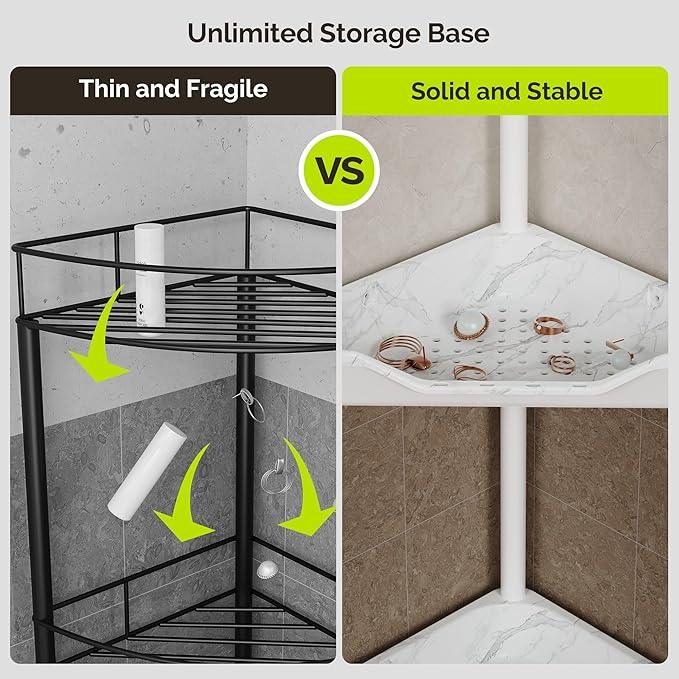 Orimade Rustproof 4 Tier Floor Standing Corner Shower Caddy Organizer, Plastic Metal Splicing Floor Corner Shelf Rack Storage Stands for Bathroom, Marble - ModernBath