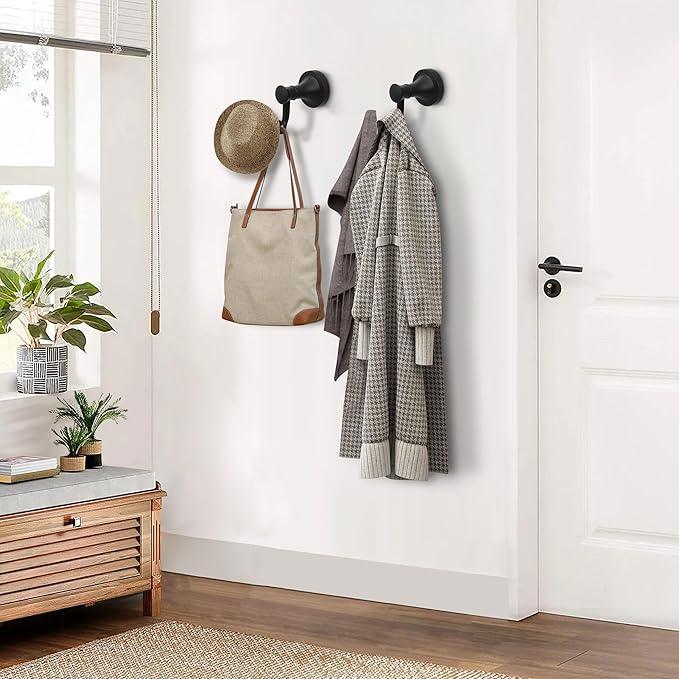 Black Bathroom Towel Hook, Matte Black Bathroom Robe Hook, Heavy Duty Double Towel Hooks Bath Modern Coat Clothes Hook Wall Mounted for Kitchen Washroom - ModernBath