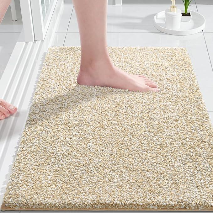 Yimobra Bathroom Rugs Non Slip Washable Ultra Soft Absorbent Microfiber Bath Mat, Dual-Tone Decor Rug with Rubber Backing for Bathroom Floor, Tub and Shower,24x17,Home Essentials,Light Beige & White - ModernBath
