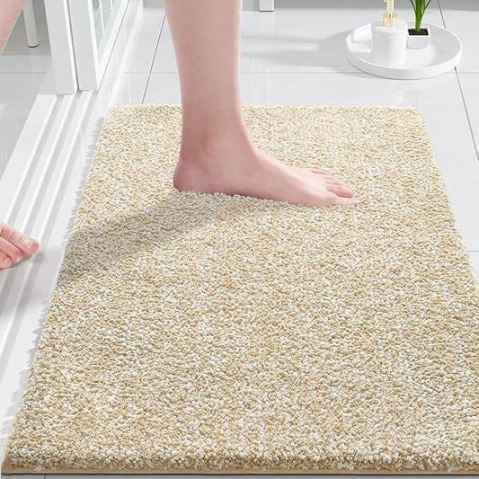 Yimobra Bathroom Rugs Non Slip Washable Ultra Soft Absorbent Microfiber Bath Mat, Dual-Tone Decor Rug with Rubber Backing for Bathroom Floor, Tub and Shower,24x17,Home Essentials,Light Beige & White - ModernBath