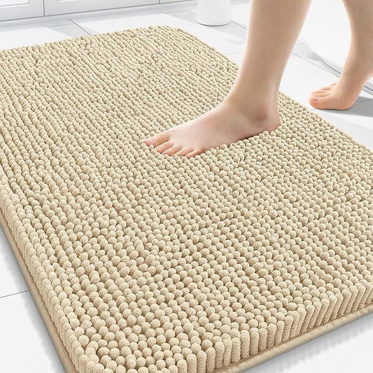 Arotive Bathroom Rugs 30x20, Extra Soft Absorbent Shaggy Chenille Bath Rugs, Machine Washable Rubber Backing Non-Slip Bath Mats for Bathroom Floor Tub and Shower, Home Decor Accessories, Beige - ModernBath