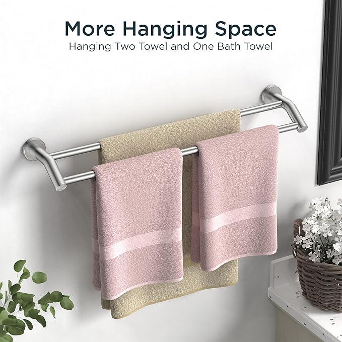 FORIOUS Double Towel Bar 24", Heavy Duty SUS304 Stainless Steel Dual Towel Racks for Bathroom Wall Mount, Space Saving Towel Rod Towel Holder Rail, Brushed Nickel - ModernBath