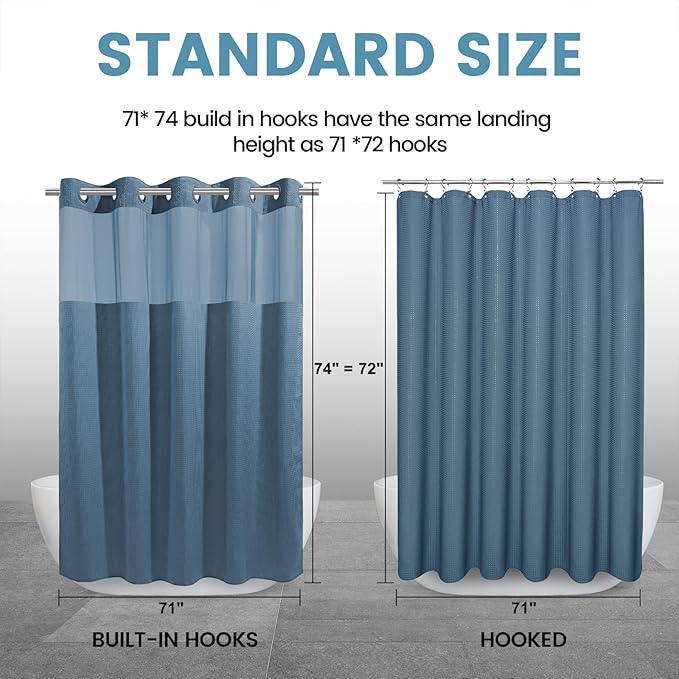 EUTXL Moonlight Blue No Hook Shower Curtain with Snap in Liner,230GSM Waffle Weave Shower Curtains for Bathroom,71W x 74H - ModernBath