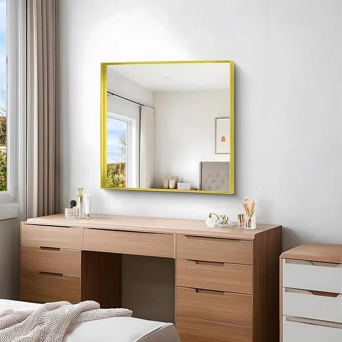 NIMURY Gold Bathroom Mirror, 30x30 Inch Rectangular Framed Mirror, Large Wall Mounted Bathroom Vanity Mirror Over Sink for Bedroom,Restroom, Living Room, Hangs Vertically or Horizontally - ModernBath