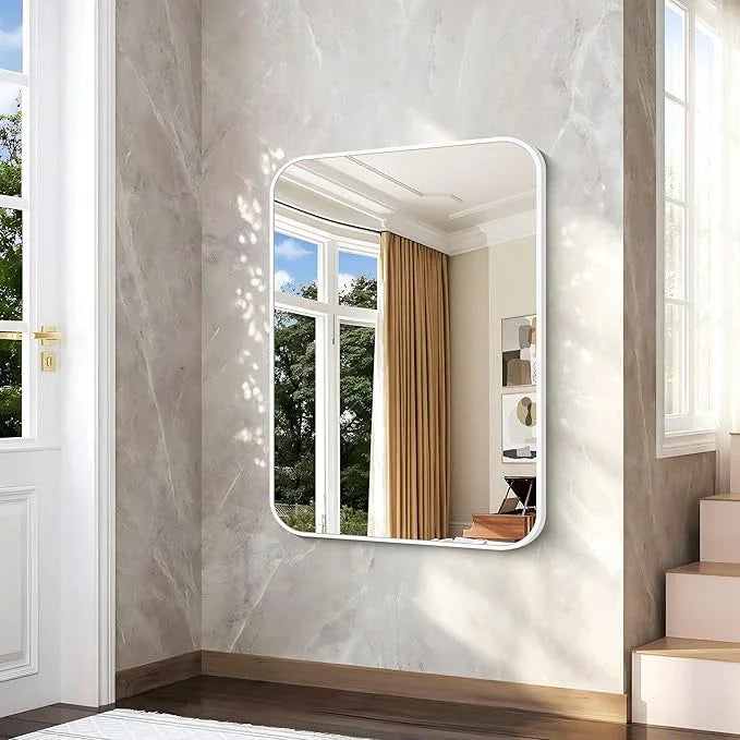 BONEWEI White Bathroom Mirror,36x48 inch Wall Mirror for Bathroom Wall Mounted,Rectangle Mirror for Bathroom Over Sink,Modern Frame Round Corner for Living Room,Bedroom Entryway,Horizontal/Vertical - ModernBath