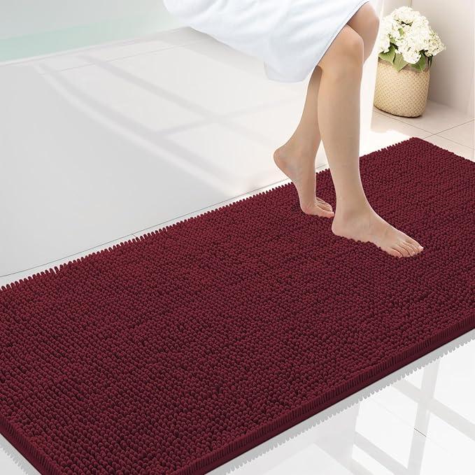 Smiry Luxury Chenille Bathroom Rugs 59x24, Extra Soft and Absorbent Shaggy Bath Mat, Machine Washable, Non-Slip Plush Carpet Runner for Tub, Shower, and Floor, Home Decor Accessories, Burgundy - ModernBath