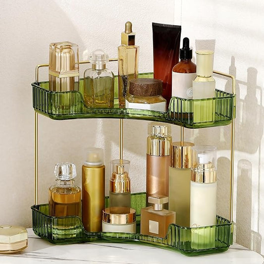 Weidace Corner Bathroom Counter Organizer Bathroom Countertop Shelf Makeup Organizer for Vanity Perfume Tray for Corner Storage (2 Tiers, Green)