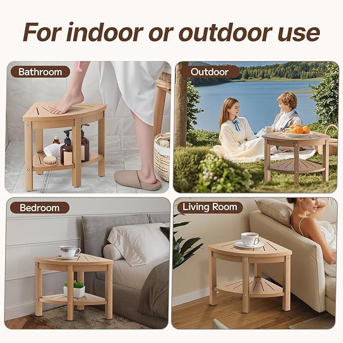 ACUEL Shower Stool for Inside Shower, Corner Shower Stool, Shower Bench Seat with Storage Shelf for Shaving Legs Plastic Spa Bath Step Foot Rest for Bathroom Small Place - ModernBath