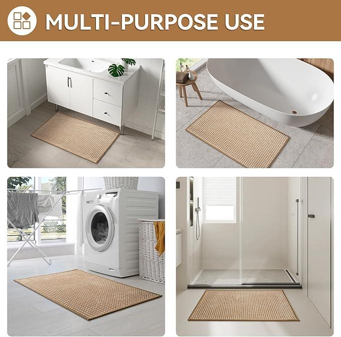 YDKGL Non Slip Bath Mat Bathroom Rugs, Soft Braided Ultra Thin Bath Mats, Super Absorbent Quick Dry Bath Rug Shower Mat, Rubber Backing, Fit Under Door Bathroom Floor, Machine Washable, Brown 16"x24" - ModernBath