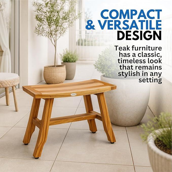 EcoDecors Satori Teak Wood Shower Bench, 28 Inch, EarthyTeak Finish - ModernBath