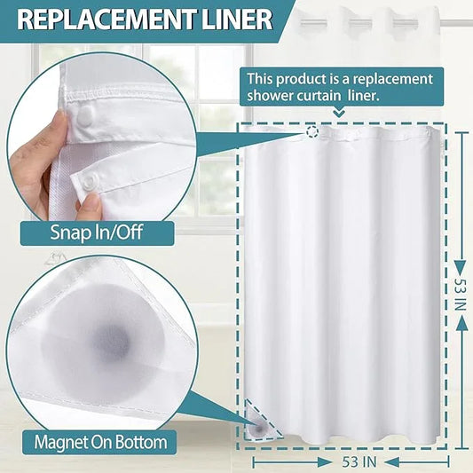 Conbo Mio 1 Pack Hotel Fabric Snap in Shower Curtain Liner Replacement Removable Water Repellent Liner for Bathroom Shower Curtain Liner 53W X 53H - ModernBath