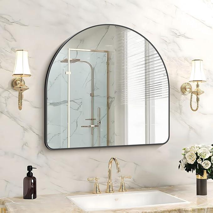 FORBATH Arched Bathroom Mirror 24x24 Inch, Black Bathroom Mirror Wall Mounted Modern Aluminum Alloy Frame Arch Mirror for Bedroom Living Room Entryway, Hanging or Leaning Against Wall - ModernBath