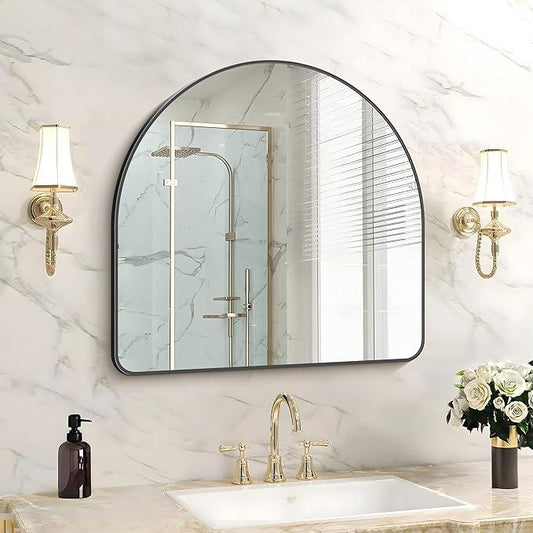 FORBATH Arched Bathroom Mirror 24x24 Inch, Black Bathroom Mirror Wall Mounted Modern Aluminum Alloy Frame Arch Mirror for Bedroom Living Room Entryway, Hanging or Leaning Against Wall - ModernBath