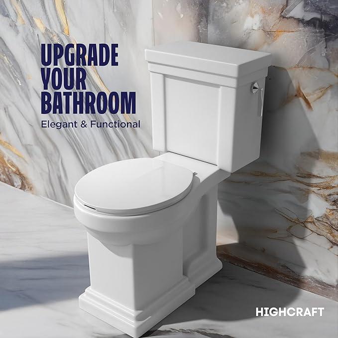 HIGHCRAFT Premium Round Toilet Seat with Adjustable Hinges - Molded Plastic Toilet Seat - Fits Standard Round Toilets - Round Seat in White - ModernBath