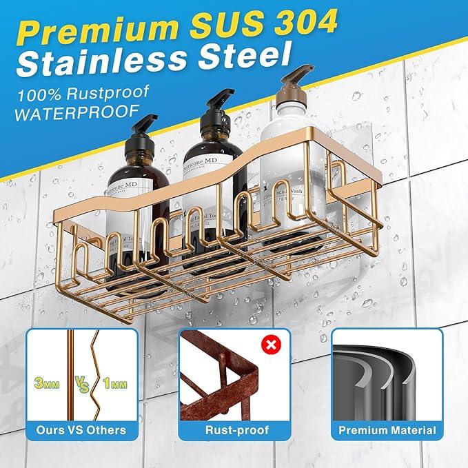 EUDELE Shower Caddy 2 Pack, Adhesive Organizer for Bathroom Storage, Home Decor & Kitchen, No Drilling, Rustproof Stainless Steel Shelf, Bathroom Decor Sets - ModernBath