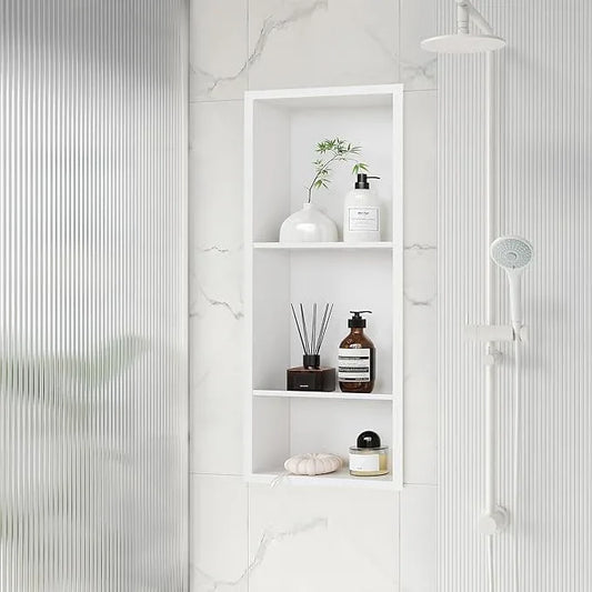 Qeke Stainless Steel Shower Niche 12" X 29", No Tile Needed Wall Niche Three-Tier, Recessed Shower Shelf for Bathroom Storage, Matte White - ModernBath