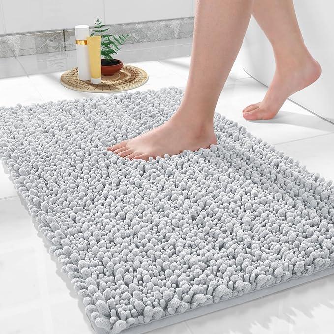 Yimobra Bathroom Rugs Non Slip Washable 32x20 Inch - Ultra Soft Absorbent Chenille Bath Mat, Quick Dry Shaggy Floor Carpet for Tub Shower, Silver Home Decor Accessories - ModernBath
