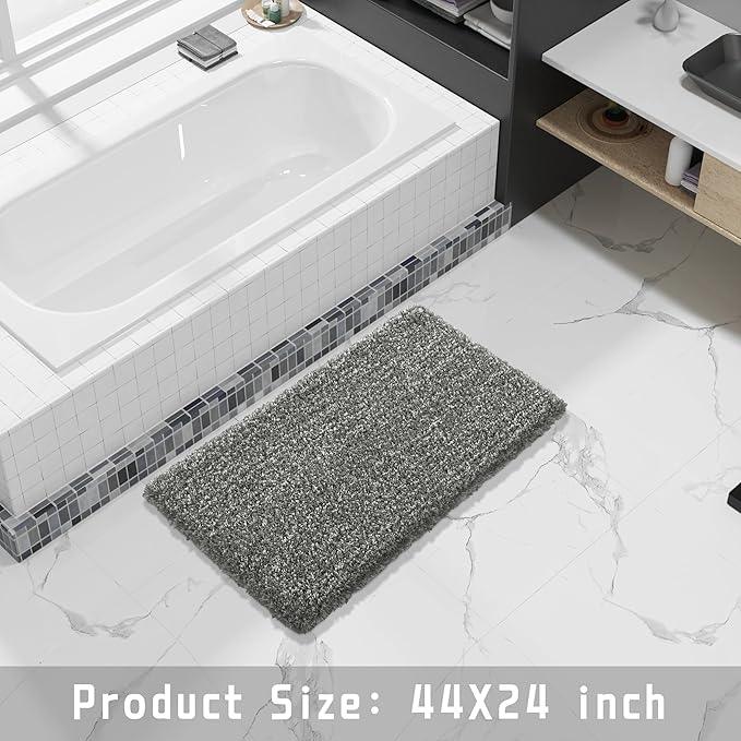 Yimobra Luxury Bathroom Rugs, Fluffy Bath Mats, Non Slip, Water Absorbent Microfiber, Machine Washable, Plush Shower Rugs, Thick Matts for Bathroom Floor/Tub, 44"x 24", Light Gray and Black Gray - ModernBath