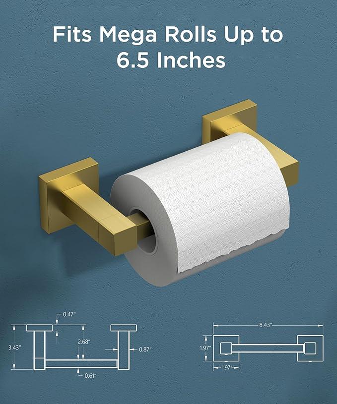FORIOUS Toilet Paper Holder Wall Mount, Stainless Steel Rustproof Double Post Pivoting Tissue Roll Holder for Bathroom, Commercial Toilet Paper Dispenser (Brushed Gold, Square) - ModernBath