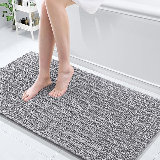 Arotive Luxury Chenille Bathroom Rug Mat, Extra Soft Thick Absorbent Shaggy Bath Rugs, Non-Slip Machine Wash Dry, Plush Bath Mats for Bathroom, Shower and Tub, 60x24, Grey - ModernBath