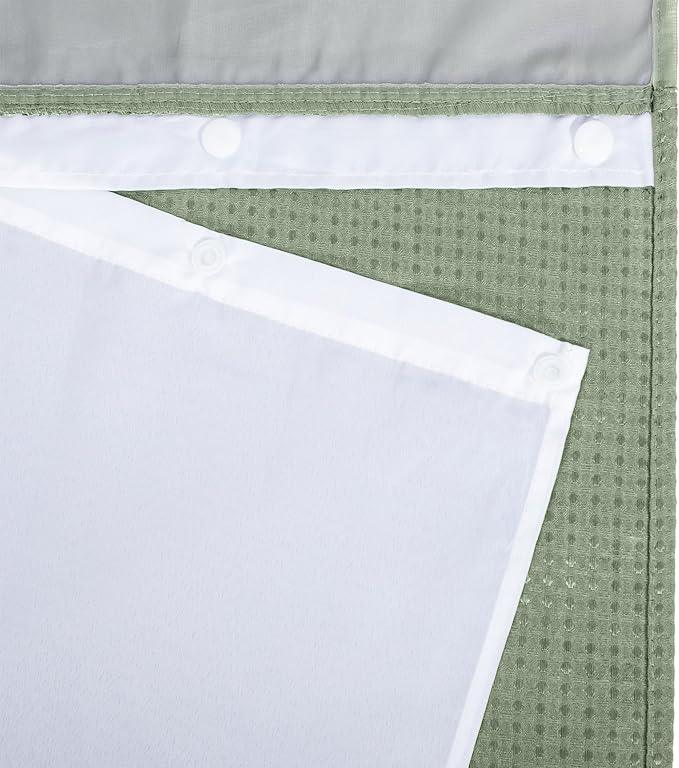 River Dream Green Heavyweight No Hooks Required Shower Curtain with Snap in Liner - Dotted Waffle Weave,Hotel Grade,Spa Like Bath Curtain,71W x 74H - ModernBath