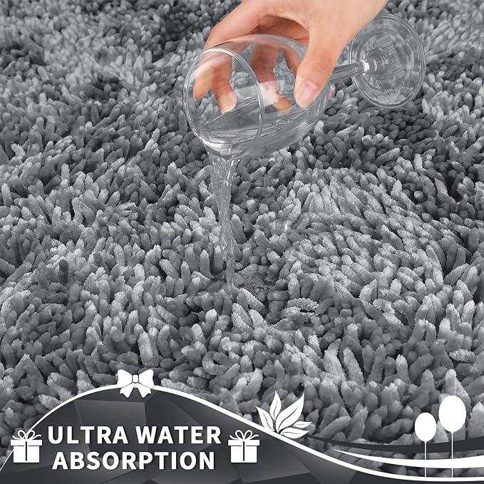 Yimobra Toilet Rugs U Shaped Washable, Extra Thick Soft Absorbent Chenille Contour Bathroom Rugs for Toilet 24x20 Inch, Quick Dry Non Slip Toilet Mat for Bath Floor, Silver - ModernBath