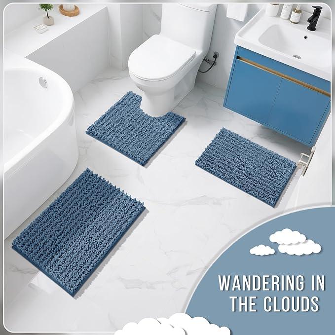 Yimobra Bathroom Rugs Non Slip Washable - Ultra Soft Absorbent Chenille Bath Mat, Quick Dry Shaggy Floor Carpet for Tub Shower, Denim Blue Home Decor Accessories, 24x17 Inch - ModernBath