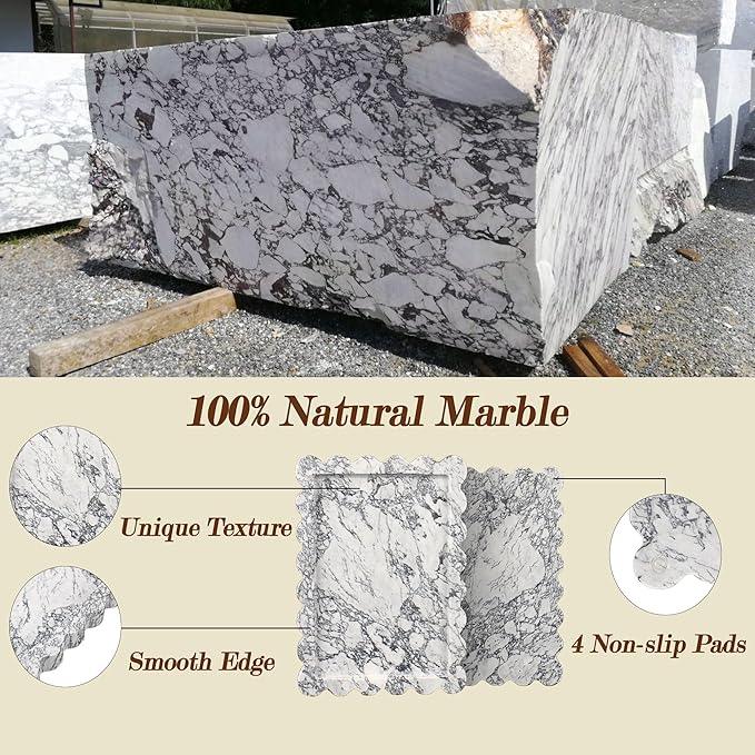 YMXYJM Genuine Scalloped Marble Tray, Real Natural Marble Stone Tray, Luxury Decorative Trays for Bathroom, Dresser, Vanity, Kitchen, Home Decor, 10.6" x 8", Calacatta Gray - ModernBath