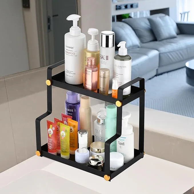 FFK 2 Tier Countertop Organizer, Cosmetic Organizer, Storage Shelf for Cabinet, Countertop, Pantry, Desktop, Ideal for Bathroom, Kitchen, Office (Black) - ModernBath